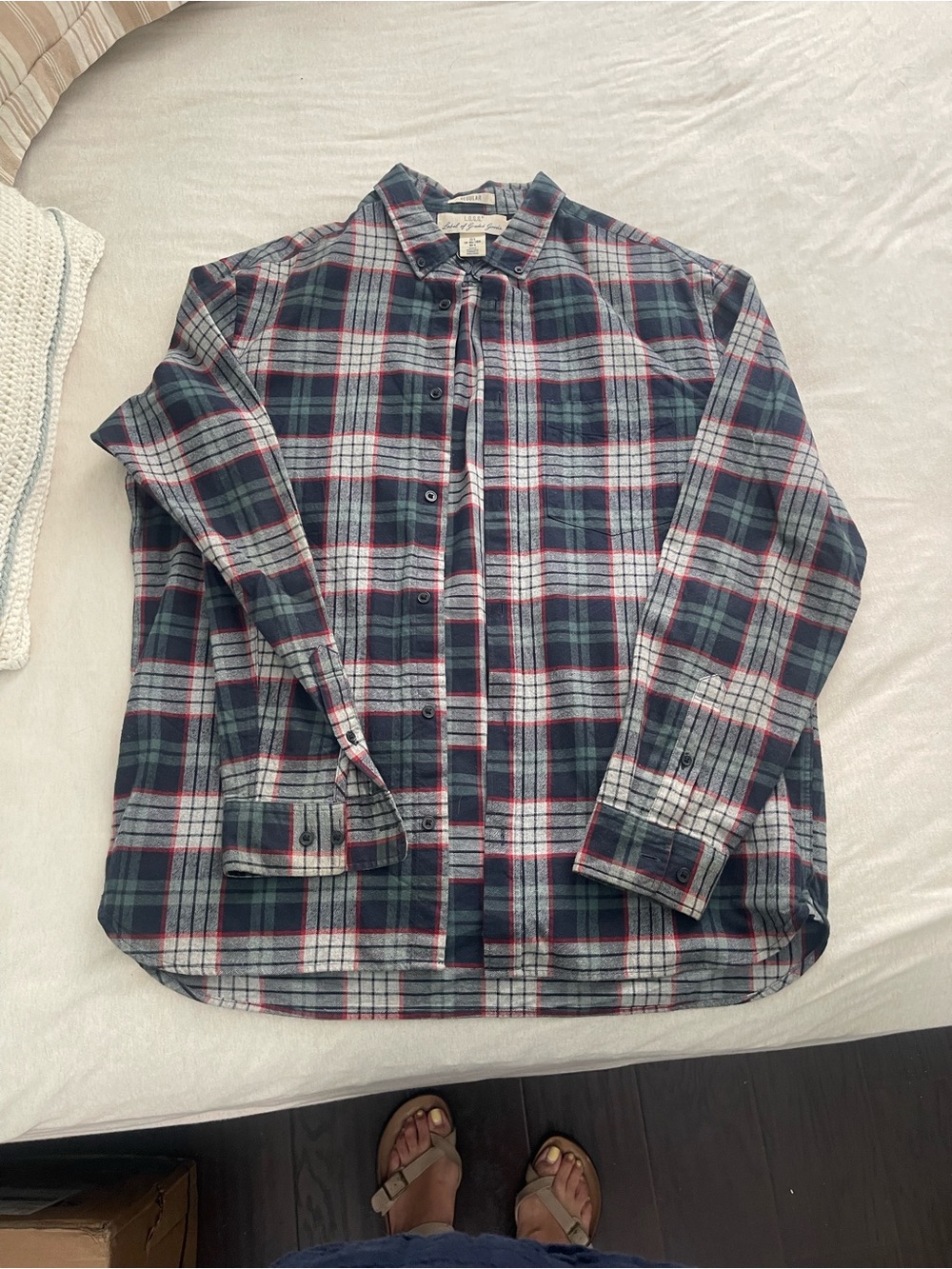 Men's Plaid Button-Down Shirt - Navy, White & Red